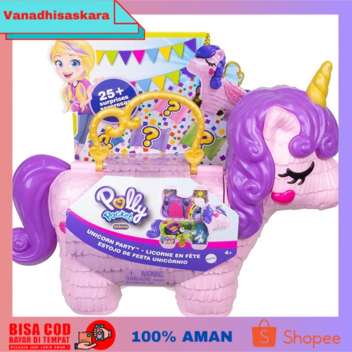 (BISA COD) Polly Pocket Unicorn Party Playset Mainan Set Figure Original