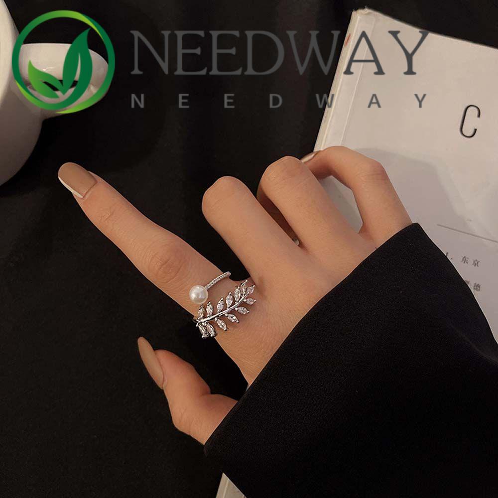 Needway  Friend Gifts Women Rings Temperament Korean Style Open Rings Zircon Finger Rings Pearl Wedding Peach Heart Geometric Metal Zircon Party Jewelry