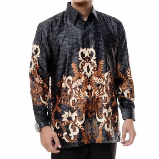 Kemeja batik pria lengan panjang semi sutra original berlapis furing SS0911