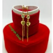 (COD)Anting rumbai remaja &amp; dewasa warna rose gold panjang love kilau perak asli925/Silver lapisan mas kuning murni