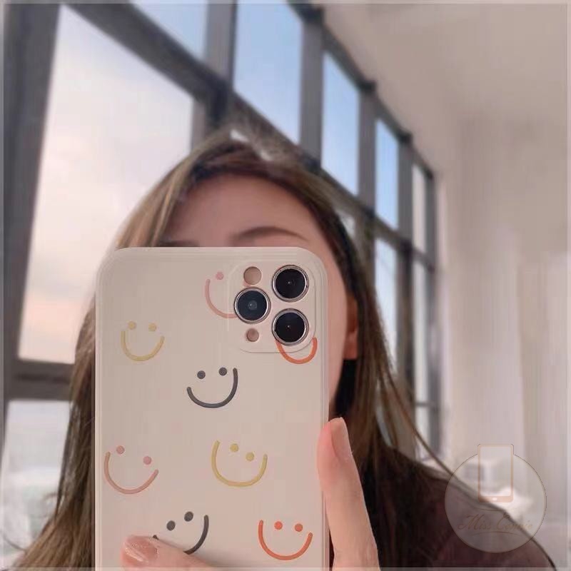Casing Smile-ing Square Edge Case Oppo A16 A74 A35 Reno 4 Reno 5 A94 A15 A35 A12 A54 A5s A3s A53 A33 2020 Reno 5F  F19pro A7 A12E A11K A15s A5 A9 2020 Reno 4F Reno 4Lite A92 A52 A72 A11 A31 2020 A1K Colorful Cute Kawaii Smiley Soft TPU Casing Cover-4