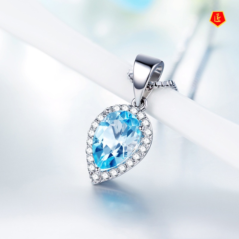 [Ready Stock]Drop-Shaped Sapphire Necklace European and American Topaz Pendant