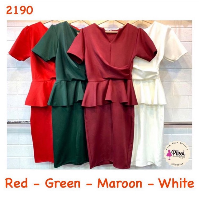 Dress merah murah / dress kantor murah / dress scuba peplum bangkok / dress peplum cantik / 2190