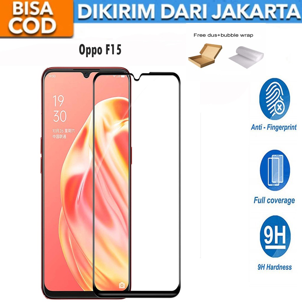 Tempered Glass Oppo F15 Full Cover / Full Screen Protector Anti Gores