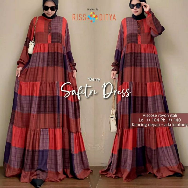 Safitri Dress, GAMIS MUSLIM CANTIK FIT XL KANCING BUSUI LD 106 BAHAN VISCOSE RAYON ITALI TERMURAH