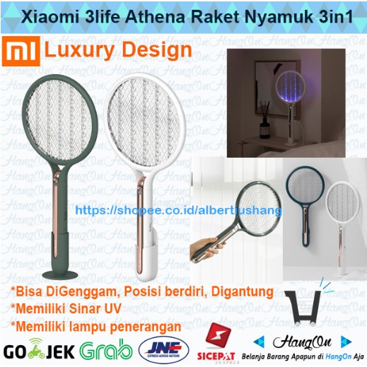 3life Athena Raket Nyamuk Electric Mosquito Swatter 3in1 xiaomi Alat Pembasmi Nyamuk Sinar UV Mode Standby Digantung