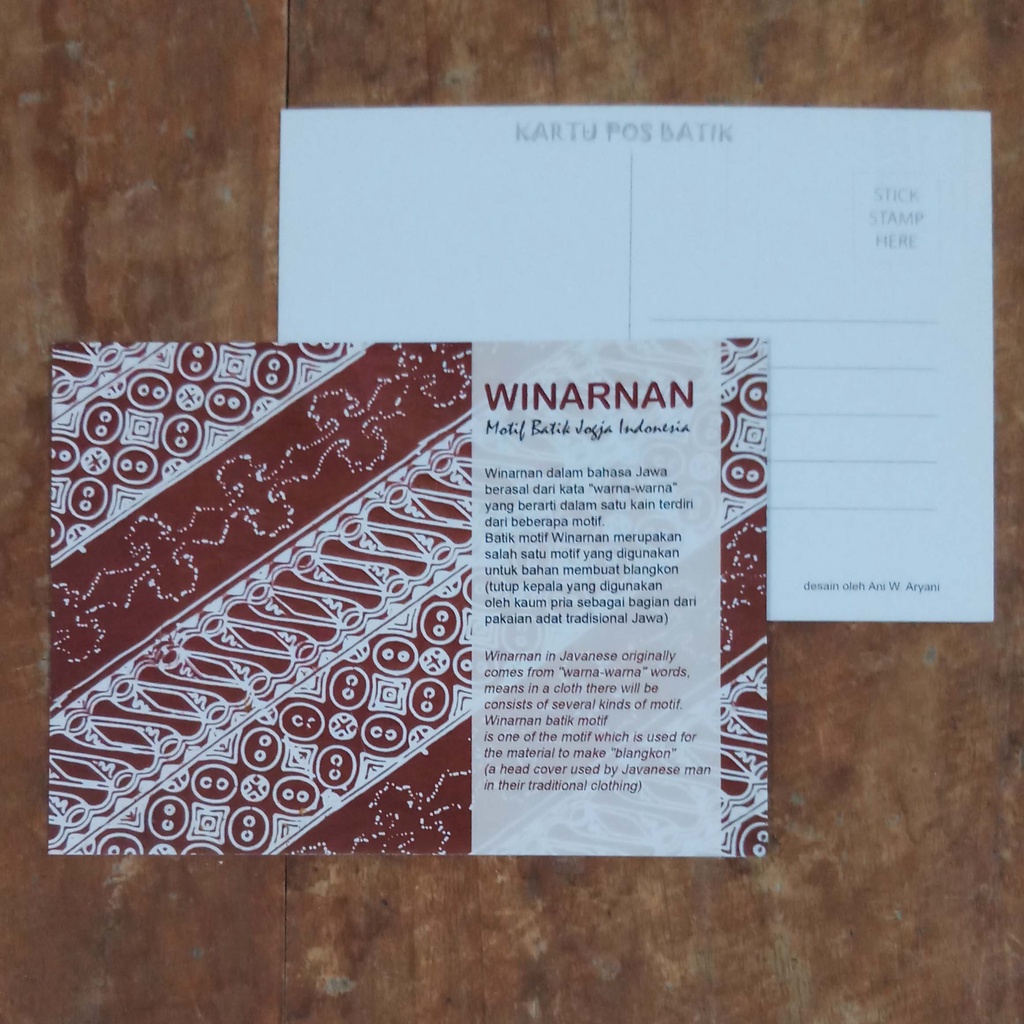 

KARTU POS BATIK INDONESIA POSTCARD MOTIF WINARNAN WARNA COKLAT ISI 8 LEMBAR BISA CAMPUR MOTIF LAIN