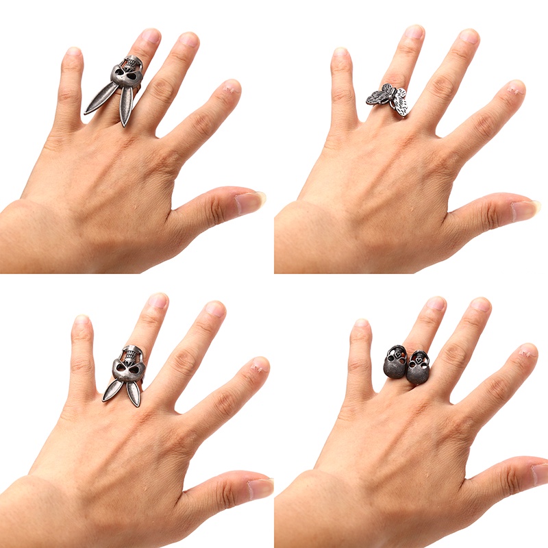 Hbid Cincin Gothic Punk Adjustable Desain Tengkorak / Kupu-Kupu / Kelinci Untuk Wanita