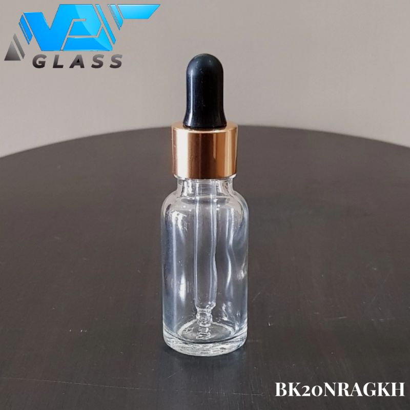 botol kaca pipet 20ml bening tebal - ring almunium gold