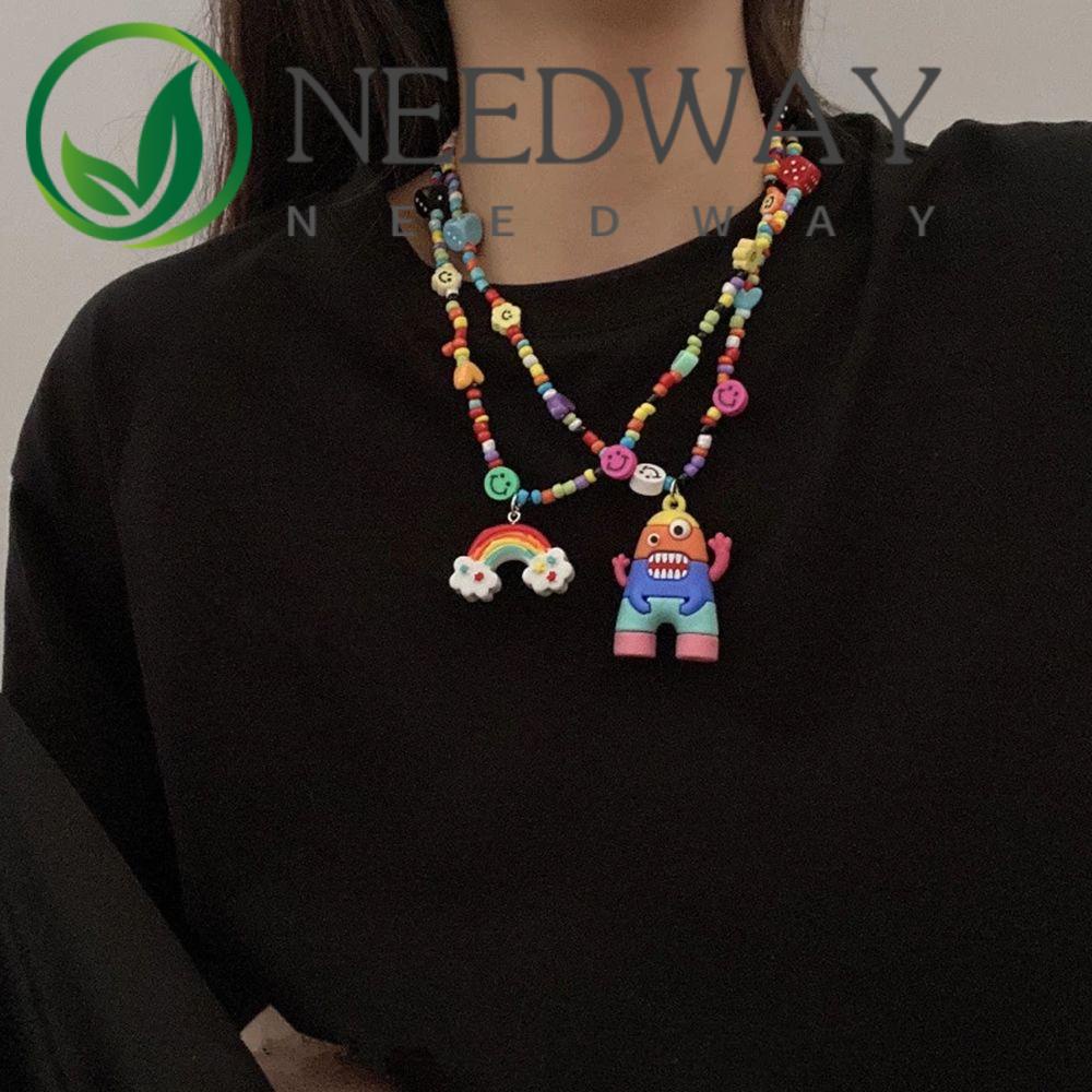 Kalung Rantai Desain Jamur Pelangi Bahan Resin Silika Gel Gaya Korea Harajuku Untuk Wanita