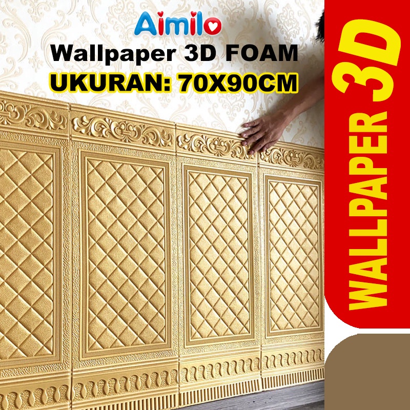 Wallpaper Foam 3D Motif Jendela Pintu Kayu Jati Putih Kayu Gold Marmer ukuran 70 x 90 CM / Wallpaper