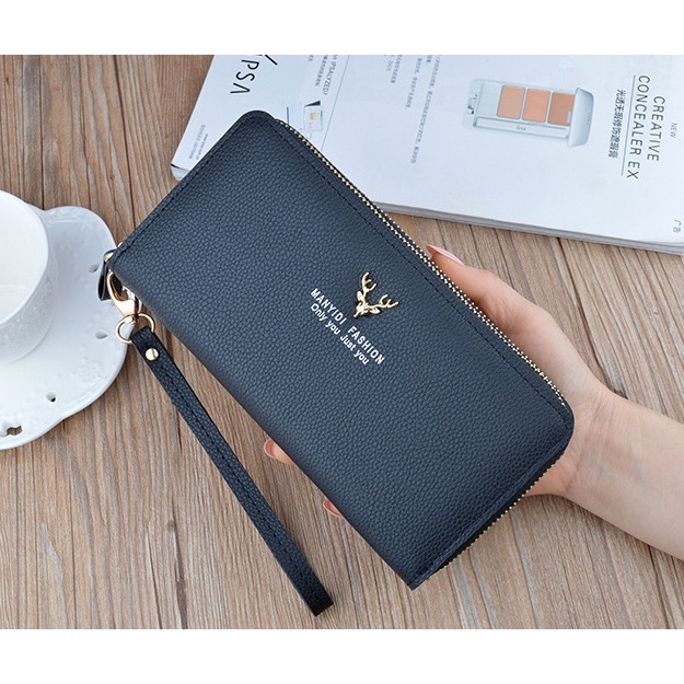 DOMPET PANJANG WANITA 2 RESLETING PREMIUM KULIT HITAM LIEBEN PESTA IMPORT KOREA MUAT HP SLOT KARTU UANG KEKINIAN TALI REMAJA WA370B5 BRANDED PENDEK MURAH BATAM