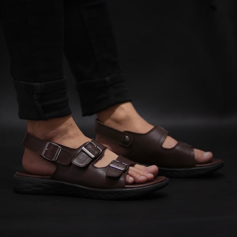 MOZZA 02 BROWN (KULIT ASLI) |ManNeedMe x GREATA| Sandal Pria Casual Sendal Slip On Kulit ORIGINAL