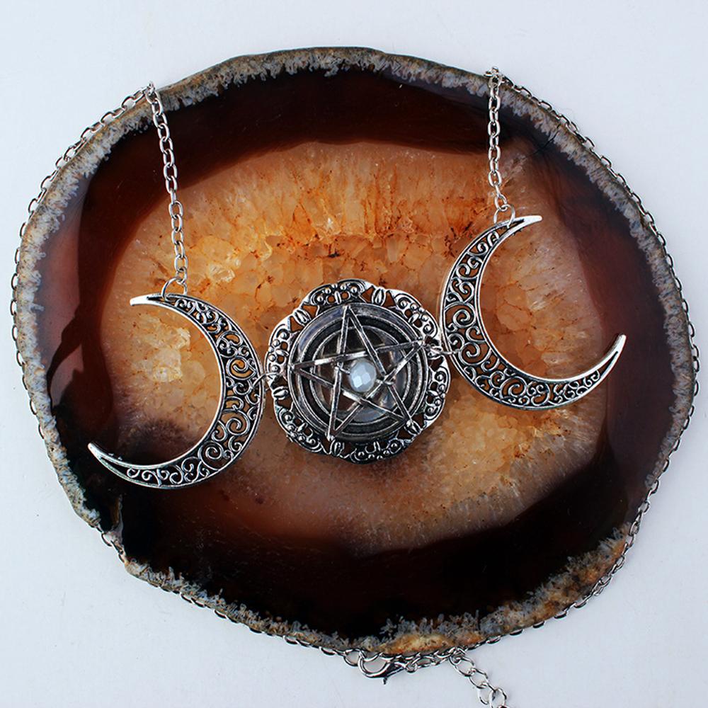 Preva Kalung Triple Moon Perhiasan Pagan Baru Dewi Choker