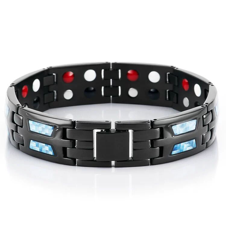 Gelang Magnet Bahan Carbon Fiber Titanium Steel Warna Biru Untuk Pria