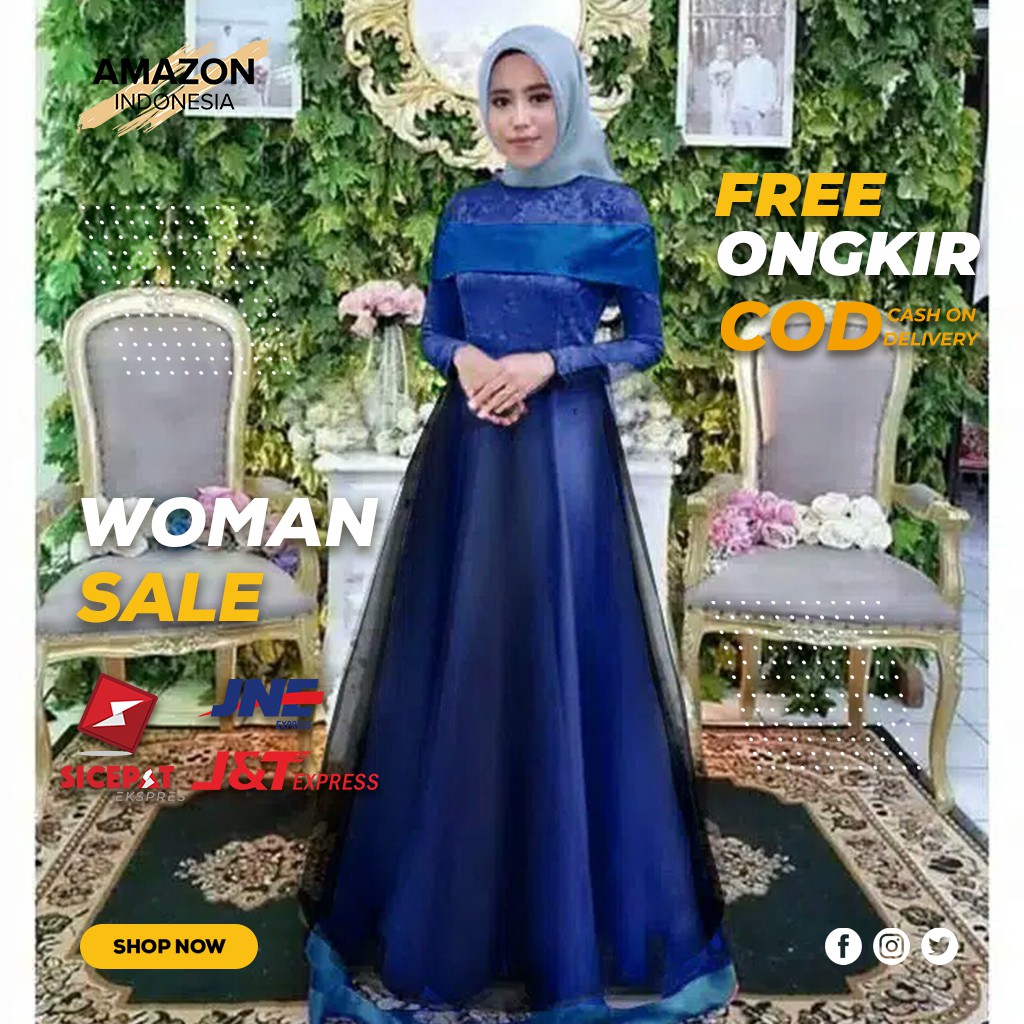 DRESS MAXI KONDANGAN GAMIS WANITA PEREMPUAN CEWEK HARGA MURAH WARNA NAVY BIRU TUA DONKER PREMIUM