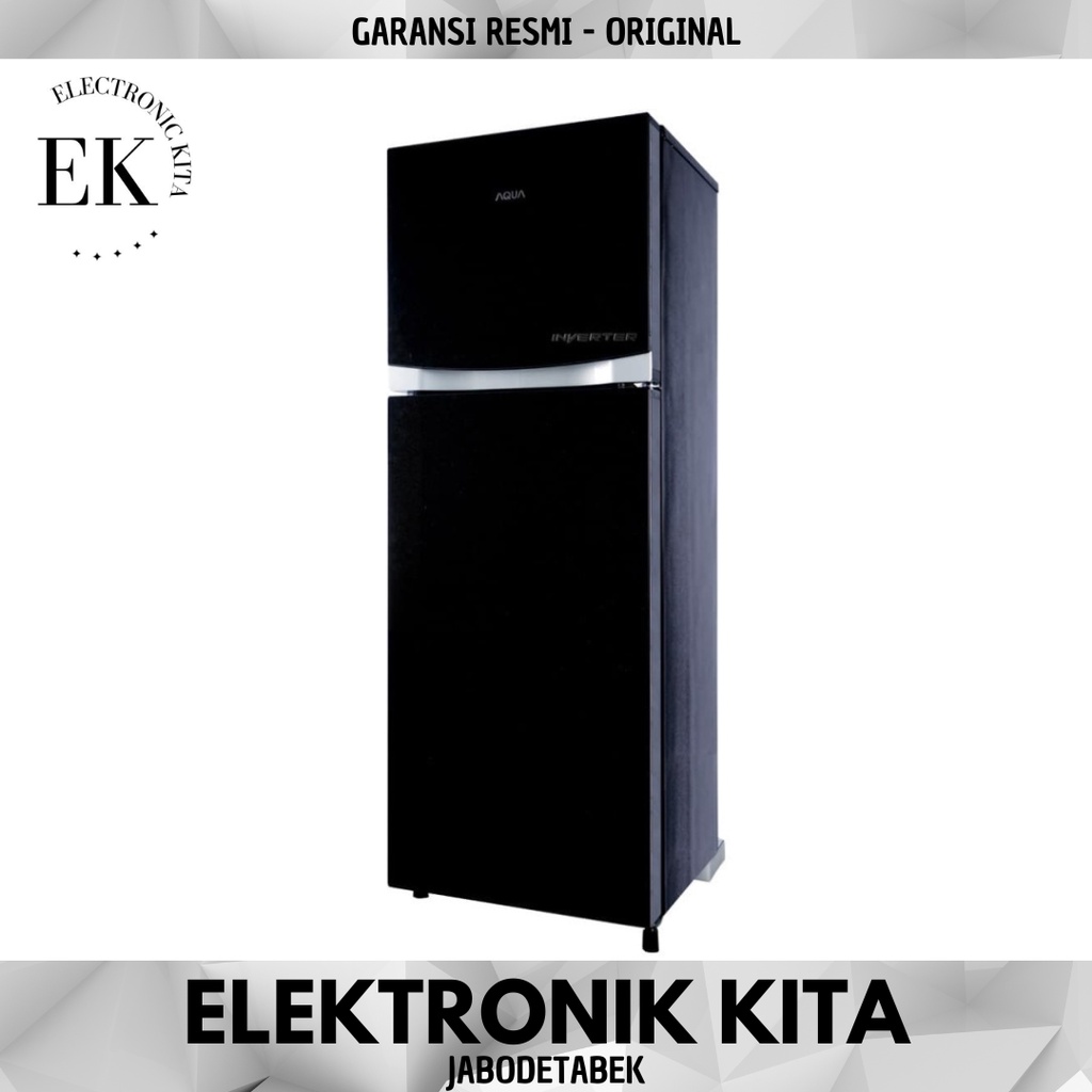 KULKAS AQUA 2 PINTU INVERTER 225 L HITAM ICE TWIST PENYIMPANAN ASI TEMPERED GLASS GARANSI 10 THN AQR
