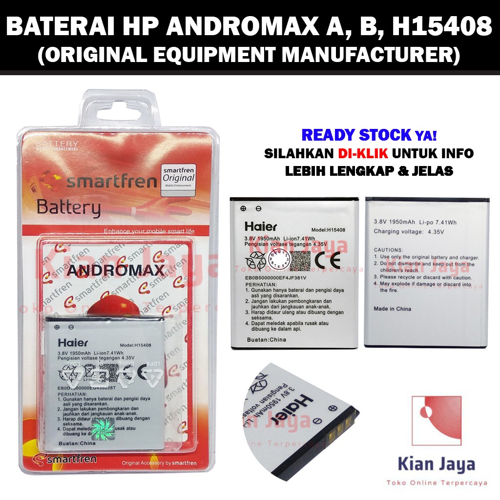 Baterai Handphone Andromax A, Andromax B, H15408, A26C2H, A16C3H Original OEM Batrai Batre Battery