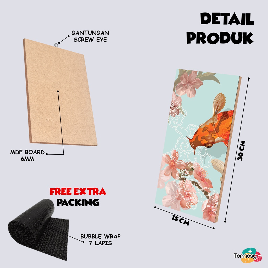 TENNESY SET HIASAN DINDING IKAN KOI 15x30CM WALL DECOR PAJANGAN POSTER DEKORASI DINDING KAMAR RUMAH