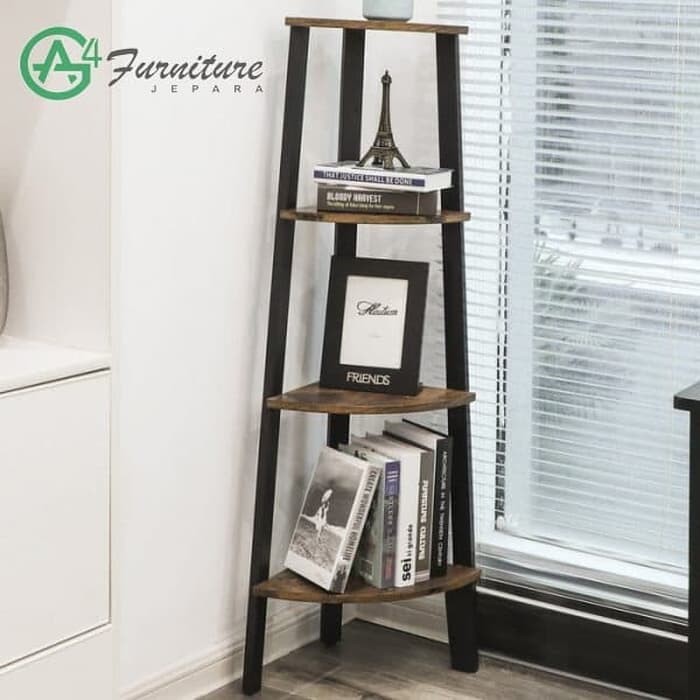 Rak Buku Sudut Minimalis Drumm - Kayu Jati