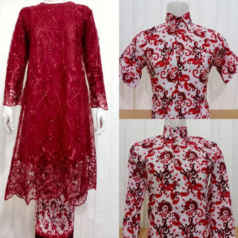 TUNIK TULLE &amp; KEMEJA BATIK COUPLE/KEBAYA COUPLE SERAGAMAN PESTA