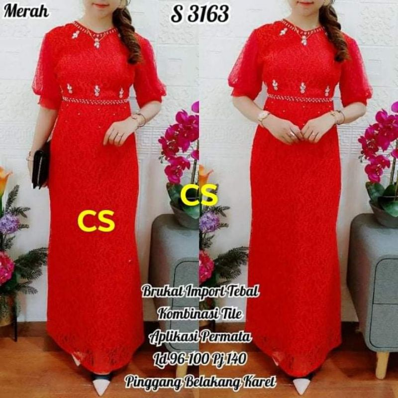 LONG DRESS brokat 18 IMPORT tebal