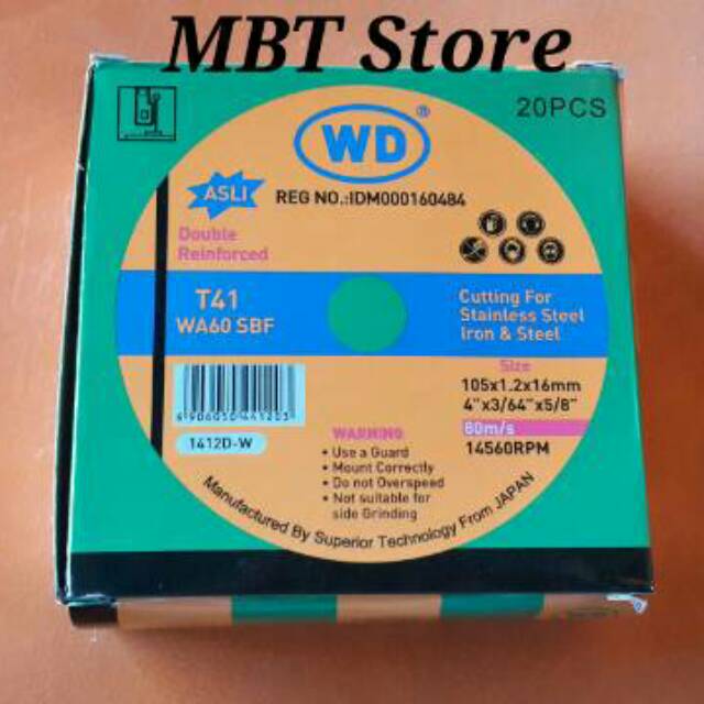 Cutting Wheel 4"×1,2mm WD / Batu Gerinda Potong 4" WD "Harga Grosir Termurah"