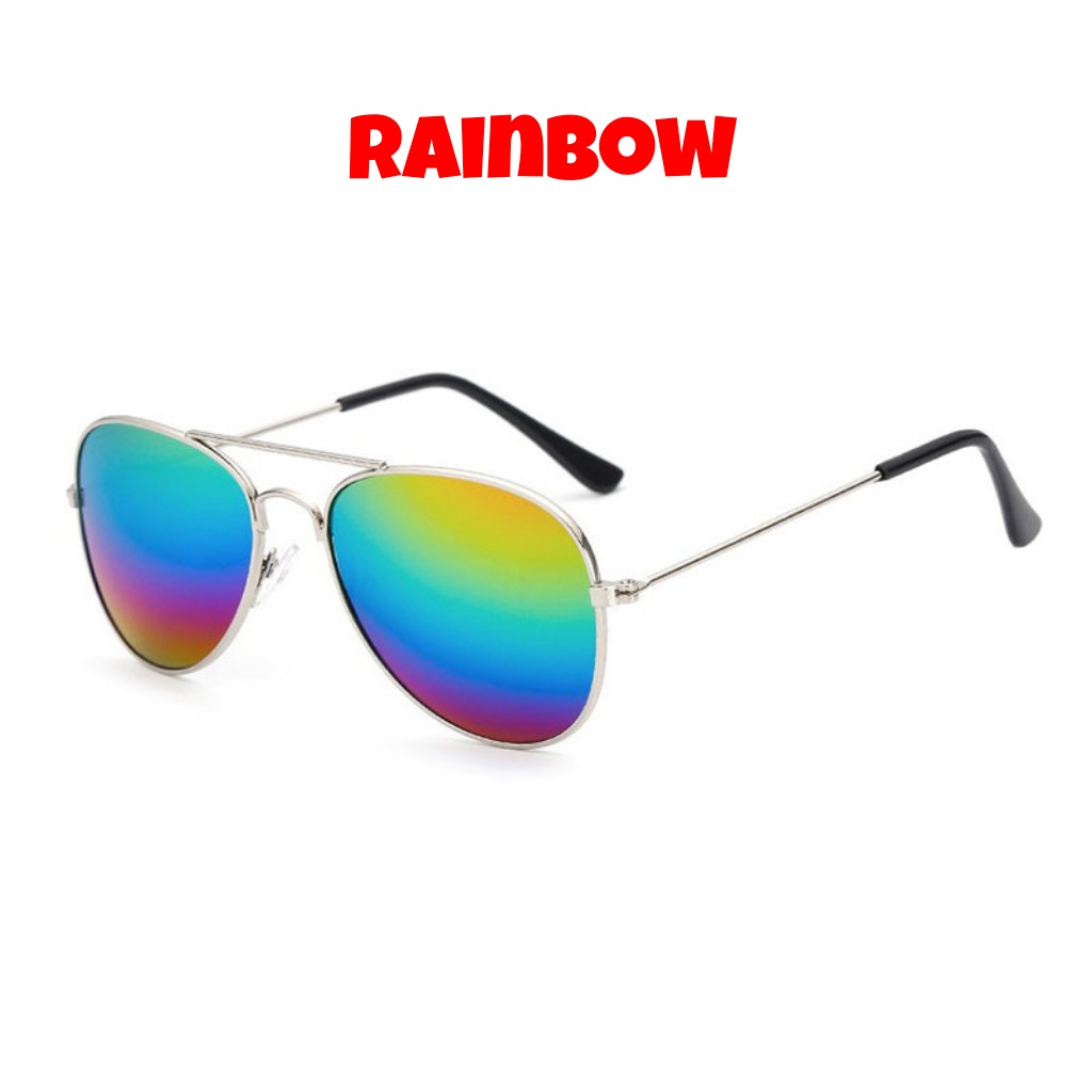 Kacamata anak aviator hitam / sunglasses fashion bl rv mirror murah lucu keren / aksesoris kids sunglasess kaca mata anak laki atau perempuan-rainbow