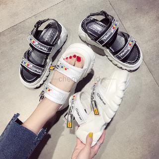 Ulzzang Sepatu Sandal  Wanita  Wedge Tinggi  Gaya Roma Korean 