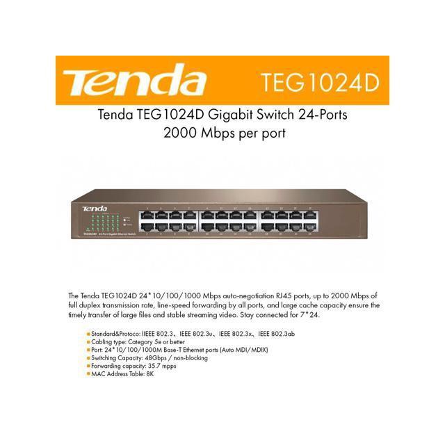 Tenda TEG1024D 24 Port Gigabit Switch Metal Case TEG-1024D 10/100/1000Mbps UNmanaged Switch