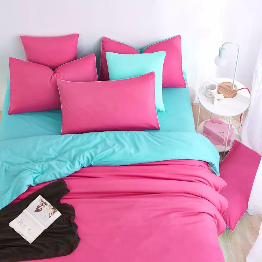 KUP - COD MURAH {KUP} BEDCOVER SET/ DUVET WARNA BIRU PINK FANTA BAHAN KATUN POLOS HALUS DENGAN DAKRON 7OZ TEBAL