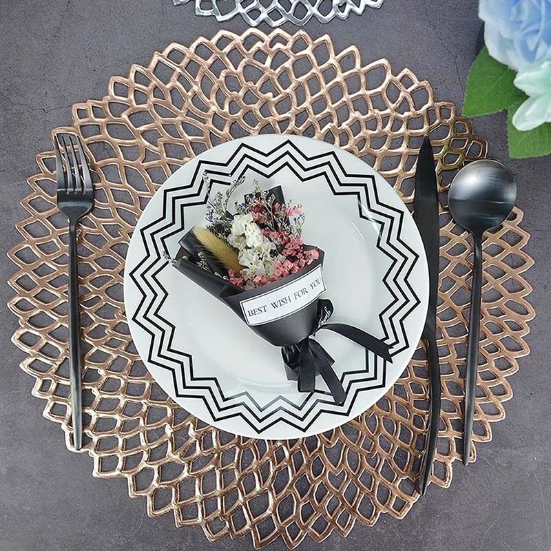 Pvc Placemat Bronzing Flower Hollow Pad Tatakan Gelas Insulasi Panas Non Slip Alas Meja Makan Home Table Decor