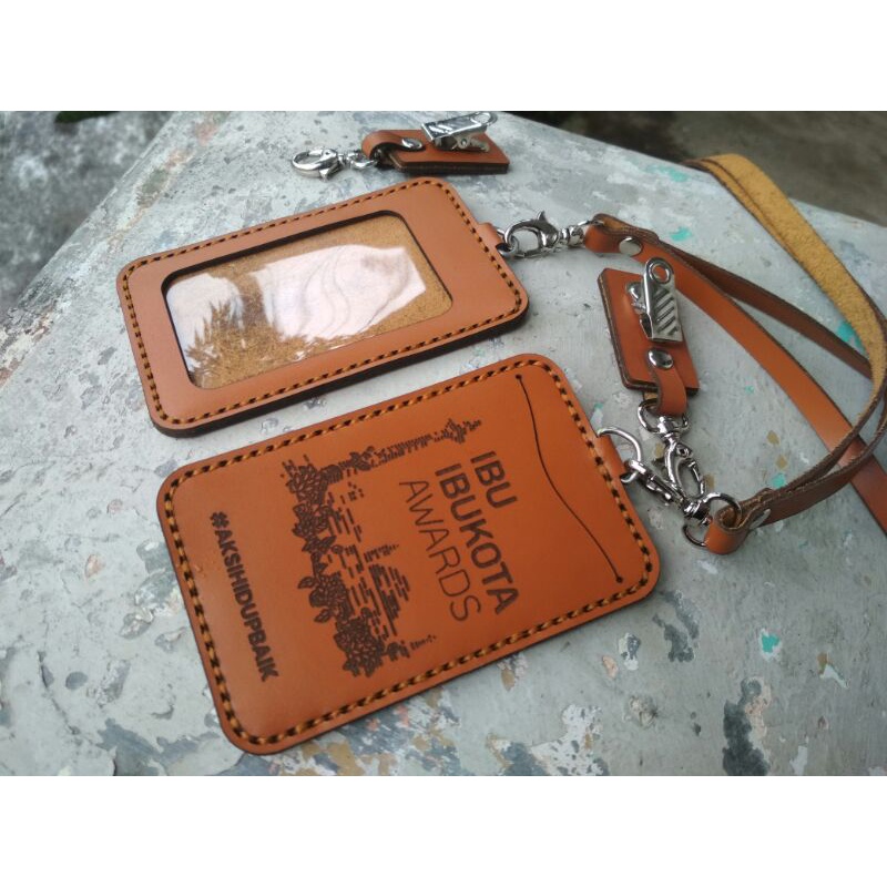 name tag kulit custom logo/nama lanyard klip penjepit