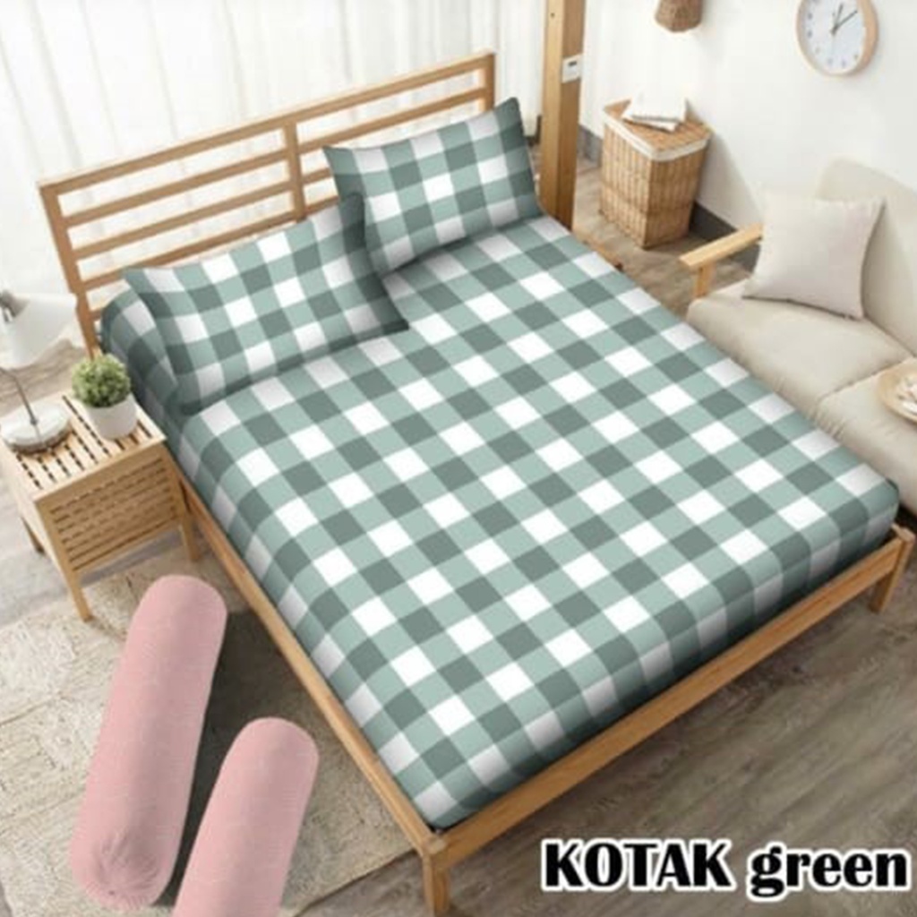 Sprei Aesthetic Motif Kotak-Kotak Ala Korea Set Sarung Bantal Guling Ukuran 180x200x20 Dekorasi Perlengkapan Kamar Tidur