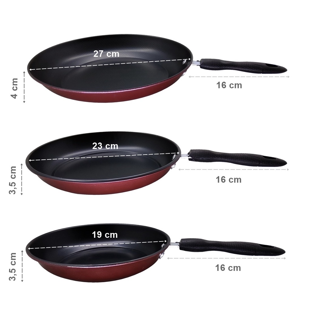 FM - Frypan Set Teflon Anti lengket isi 3 pcs / Frypan set 3 pcs Non stick / Penggorengan