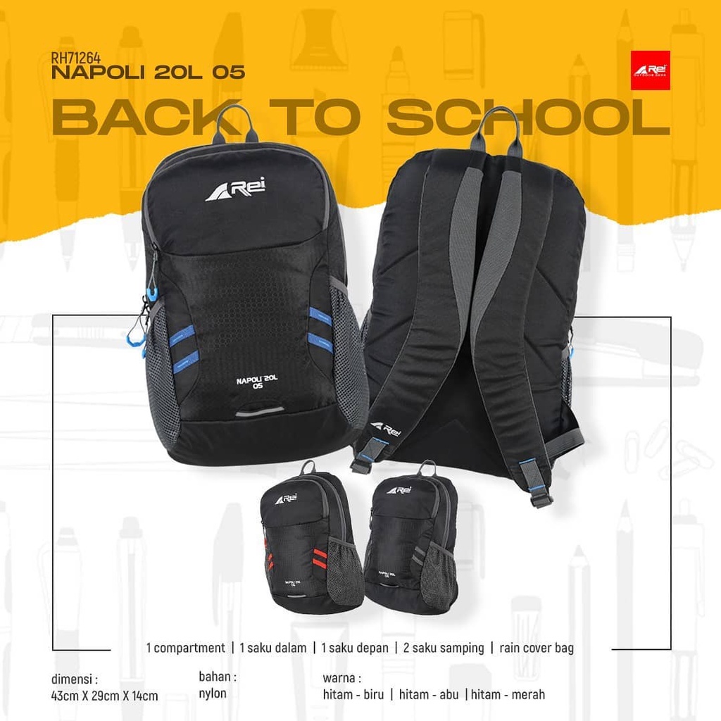 TAS DAYPACK AREI NAPOLI 05 20L | RANSEL SEKOLAH  20 L | TAS PUNGGUNG KERJA REI OUTDOOR 20 LITER
