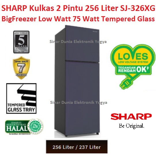 SHARP Kulkas 2 Pintu 256L Low Watt 75 Watt SJ-326XG-CP SJ326XG 326XG