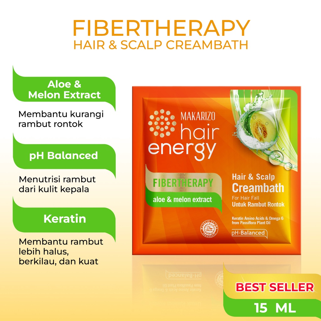 Makarizo Hair Energy Fibertherapy Hair & Scalp Creambath Aloe & Melon 15 mL / Perawatan Rambut Rontok-1