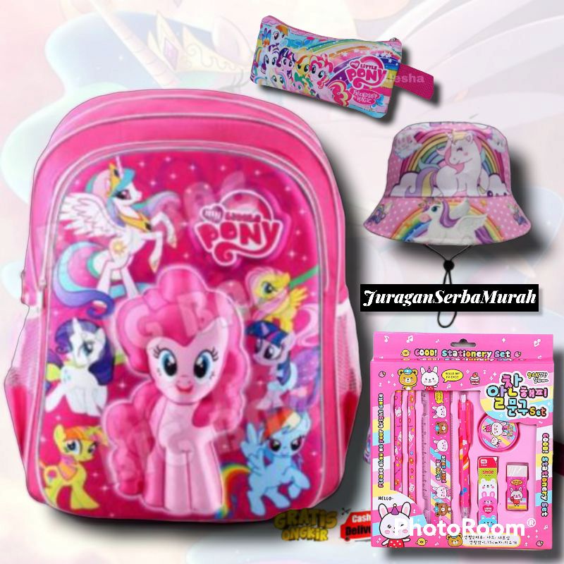 Tas Ransel Sekolah Perempuan 3D Embos Gambar Timbul Kuda pony Murah