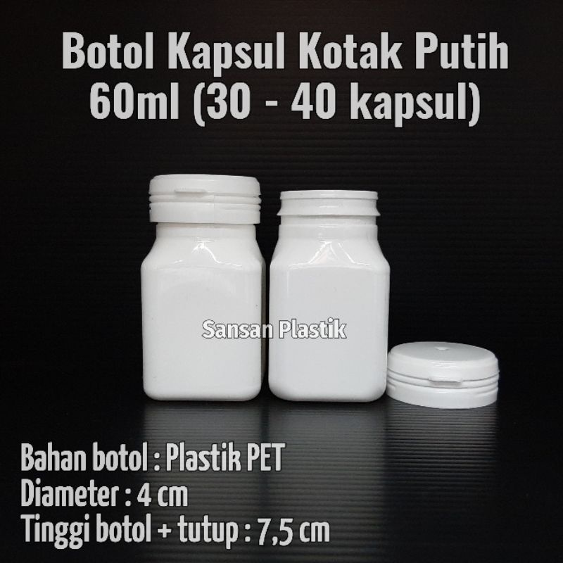 Botol kapsul isi 30 / Botol kapsul kotak putih 60ml isi 30 kapsul / tempat obat kapsul
