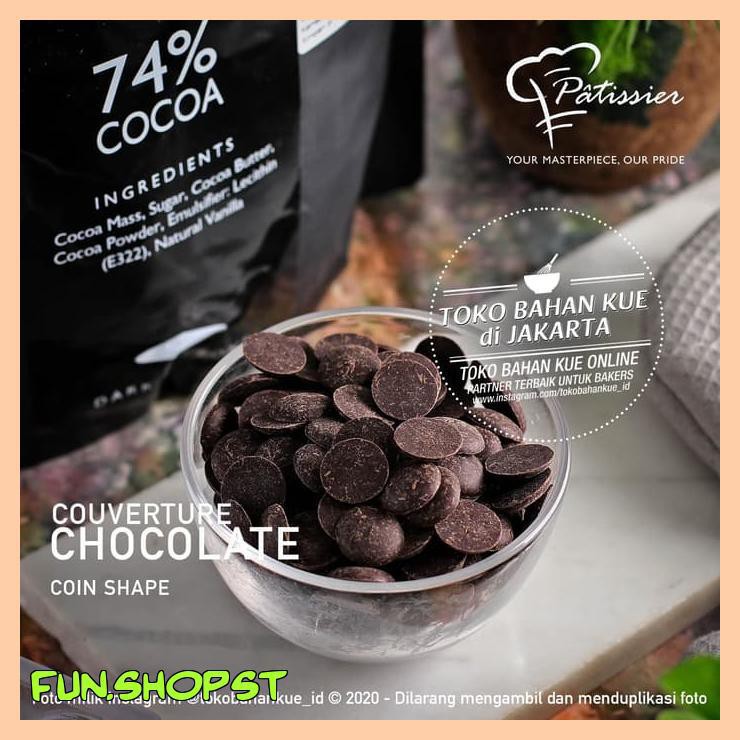 

PATISSIER CHOCOLATE 74% DARK COUVERTURE 100GR REPACK DARK COKELAT COIN