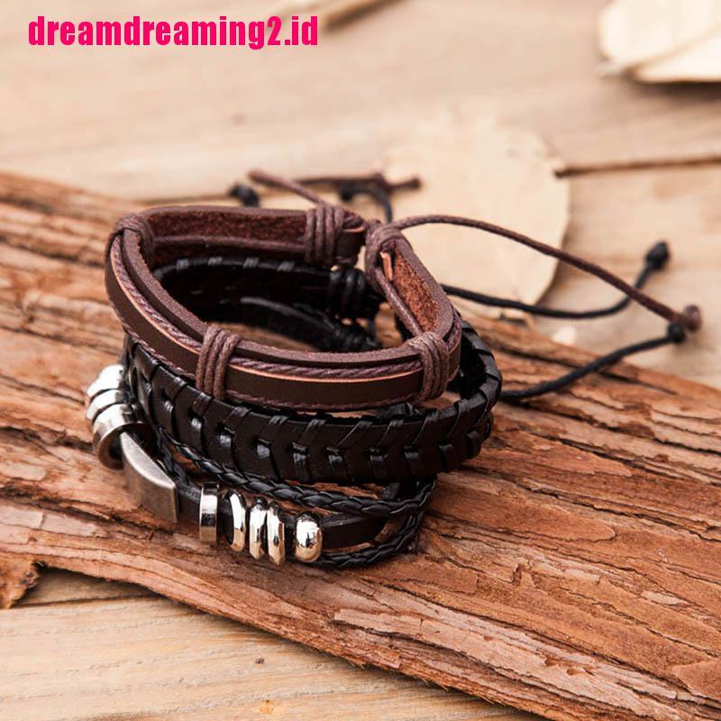 （✔✔❤6pcs / set Gelang Tali Kepang Multilayer Bahan Kulit Gaya Vintage Untuk Pria