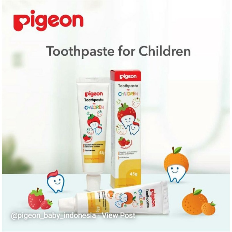 ORIGINAL PIGEON Toothpaste Odol Pasta Gigi Bayi Anak Fluoride Free 45 g gr 45gr Strawberry Orange Tooth Paste