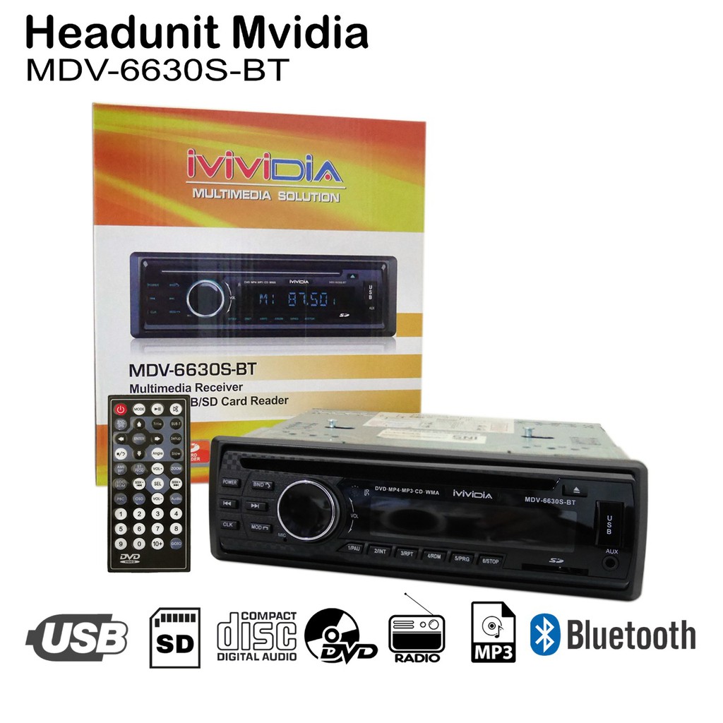 Headunit Head Unit Single Din MVIDIA MDV-6630S-BT DVD Bluetooth Mobil