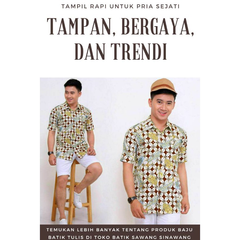 BAJU HEM BATIK TULIS KEREN PRIA LENGAN PENDEK.