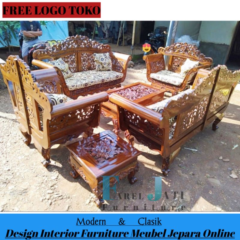 Set Kursi Tamu Ukir Madura Arjuna Minimalis Jati Plus Busa Furniture Meubel Jepara Mewah