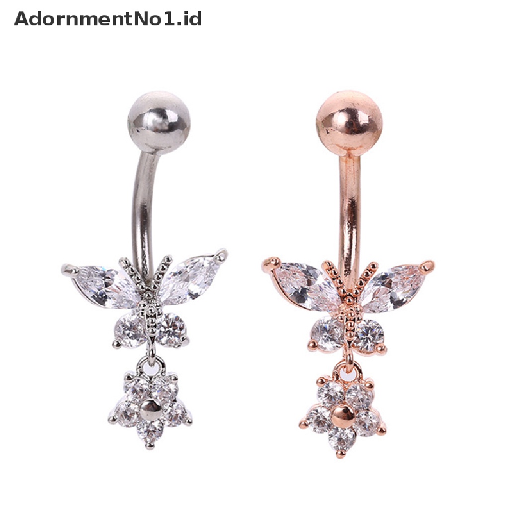 (AdornmentNo1) Cincin Tindik Pusar Bahan Surgical Steel Desain Kupu-Kupu Hias Zircon Untuk Wanita