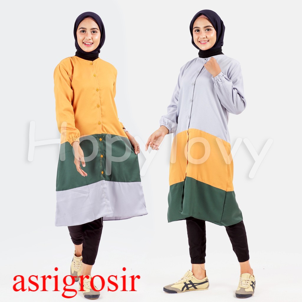 HOPYLOVY - Tunik Wanita Muslimah Terbaru Kombinasi 3 Warna Yuana