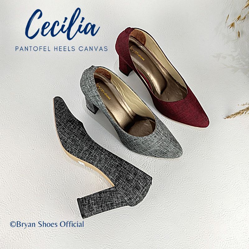 Bryan Cecilia Pantofel Heels Tahu Canvas Sepatu Kantor Formal Jumbo Bigsize Oversize 36-40 41 42 43