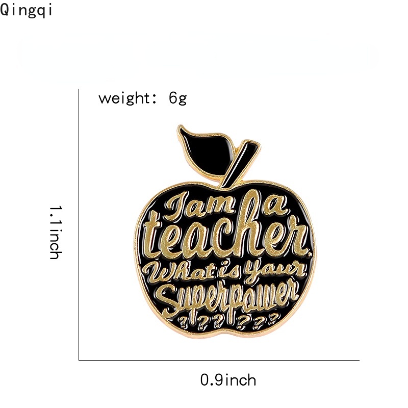 Bros Pin Enamel Desain Kartun Buah Apel Merah Muda Tulisan I Am A Teacher